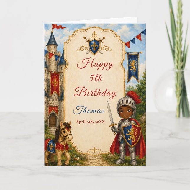 Mediaeval Knight 5th Birthday Card (Front)