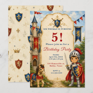 Mediaeval Knight 5th Birthday Party Invitation