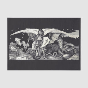 Mediaeval Knight and Dragon B W Tissue Paper