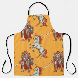 mediaeval knight and unicorn seamless pattern apron