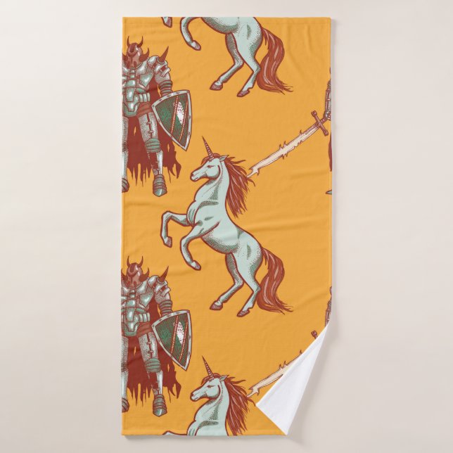 mediaeval knight and unicorn seamless pattern bath towel (Bath Towel)