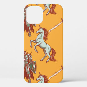 mediaeval knight and unicorn seamless pattern iPhone 12 case