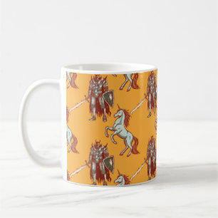 mediaeval knight and unicorn seamless pattern coffee mug