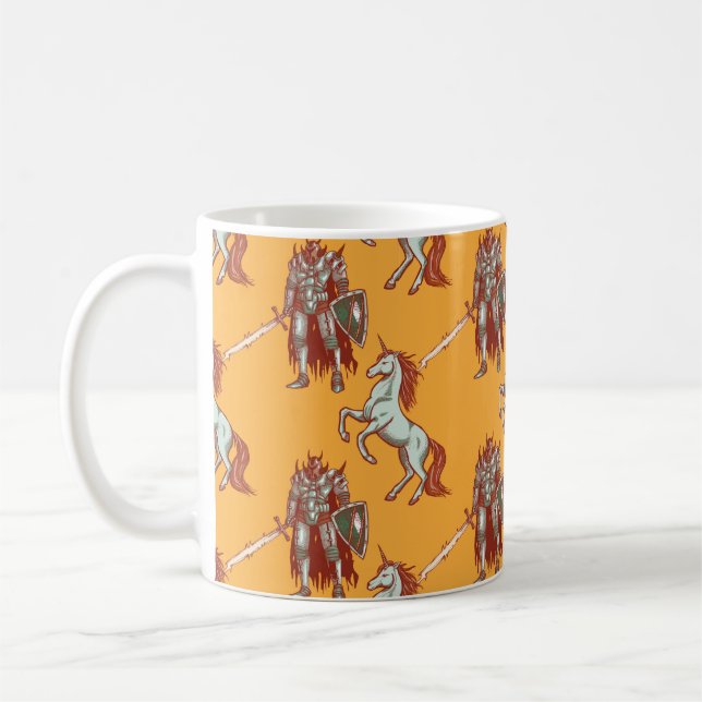 mediaeval knight and unicorn seamless pattern coffee mug (Left)