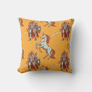 mediaeval knight and unicorn seamless pattern cushion