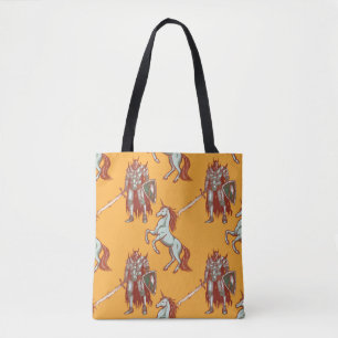 mediaeval knight and unicorn seamless pattern tote bag