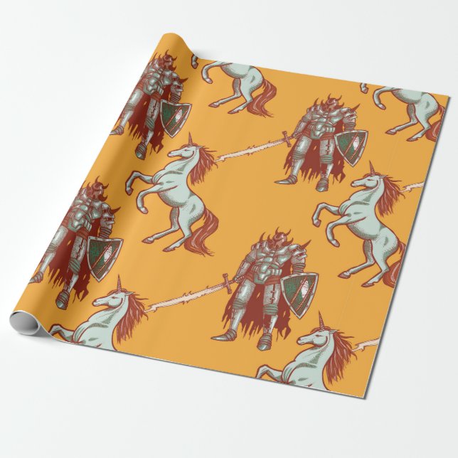 mediaeval knight and unicorn seamless pattern wrapping paper (Unrolled)