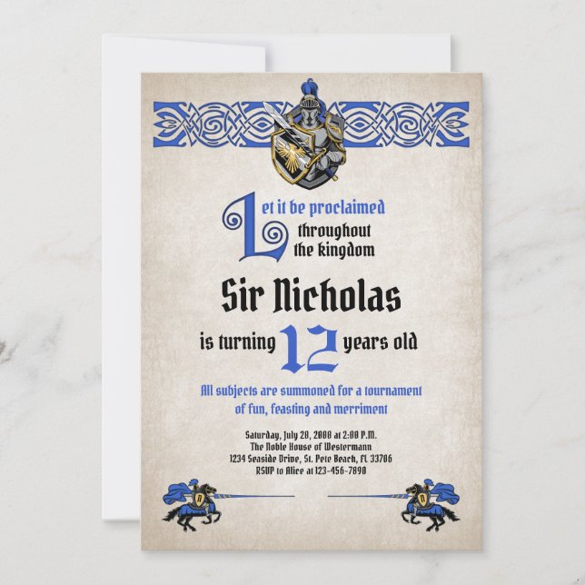 Mediaeval Knight Birthday Invitation (Front)