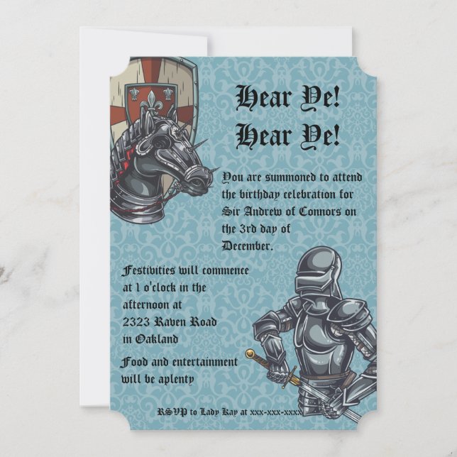Mediaeval Knight Birthday Invitation (Front)