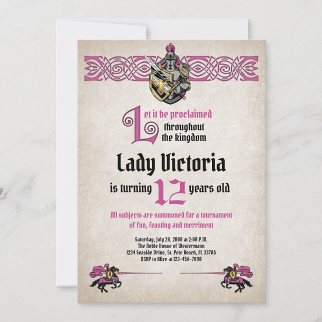 Mediaeval Knight Birthday Invitation (Front)