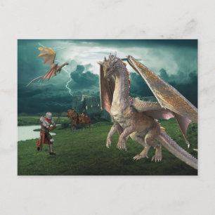 Mediaeval Knight Bronze Dragon Fantasy Battle Postcard