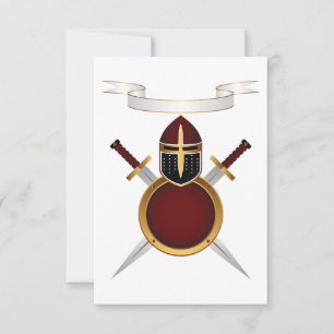 Mediaeval Knight Crest Helmet Swords Shield Invitation
