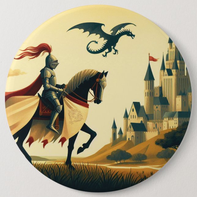 Mediaeval Knight/dragon/castle fantsy 6 Cm Round Badge (Front)