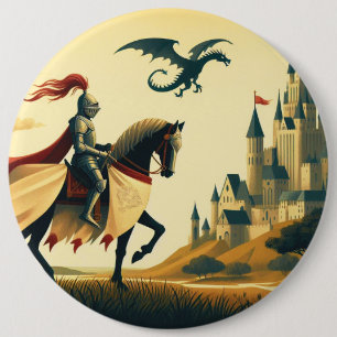 Mediaeval Knight/dragon/castle fantsy 6 Cm Round Badge