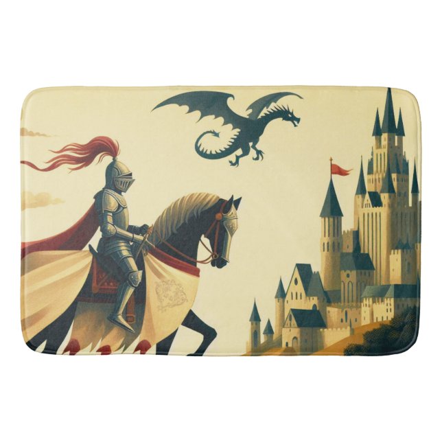 Mediaeval Knight/dragon/castle fantsy Bath Mat (Front)