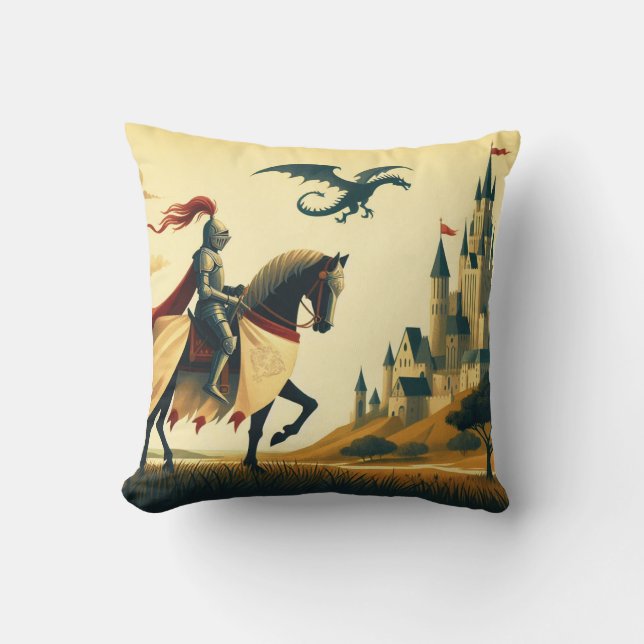 Mediaeval Knight/dragon/castle fantsy Cushion (Front)