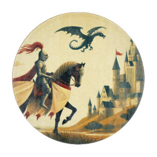 Mediaeval Knight/dragon/castle fantsy Cutting Board