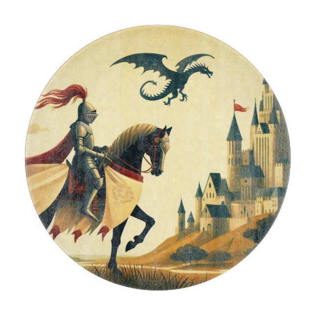 Mediaeval Knight/dragon/castle fantsy Cutting Board (Front)