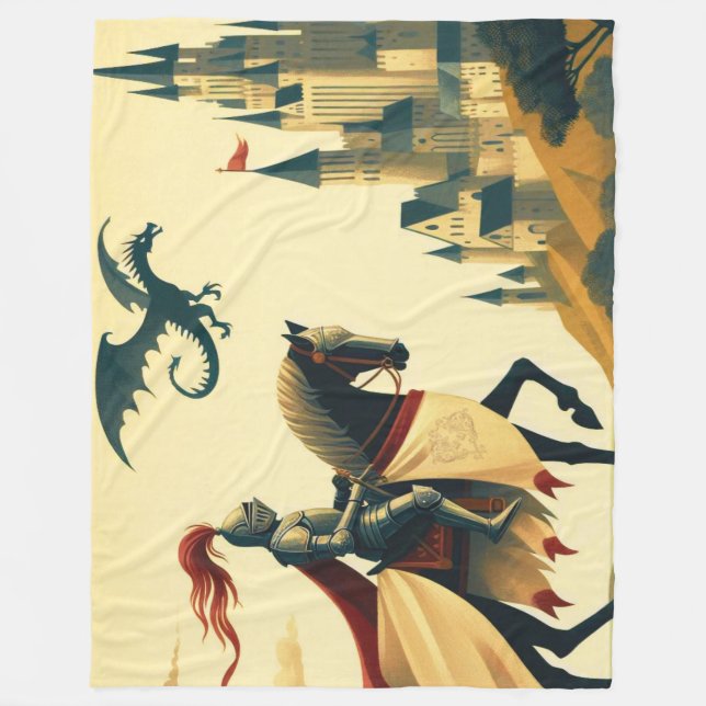 Mediaeval Knight/dragon/castle fantsy Fleece Blanket (Front)