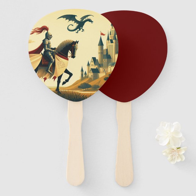 Mediaeval Knight/dragon/castle fantsy Hand Fan (Front and Back)