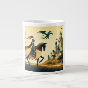 Mediaeval Knight/dragon/castle fantsy Large Coffee Mug