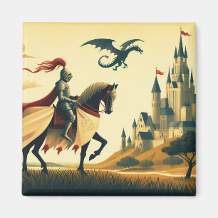 Mediaeval Knight/dragon/castle fantsy Magnet