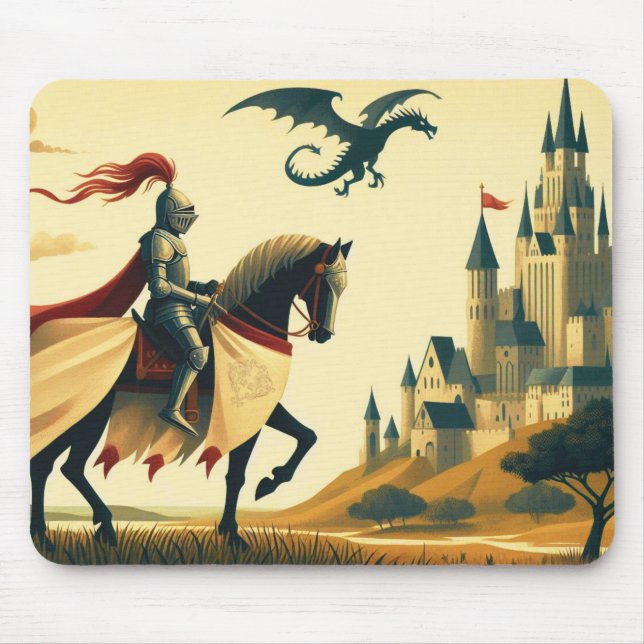 Mediaeval Knight/dragon/castle fantsy Mouse Pad (Front)