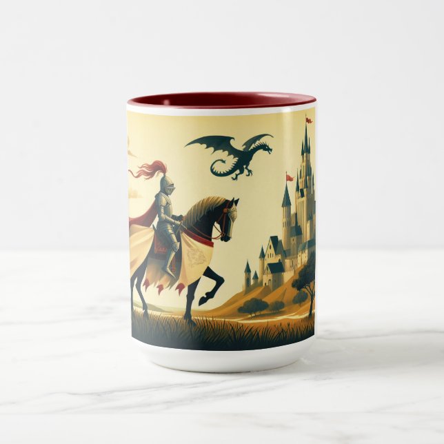 Mediaeval Knight/dragon/castle fantsy Mug (Center)
