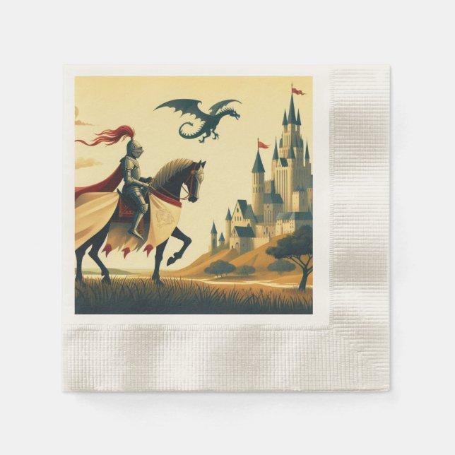 Mediaeval Knight/dragon/castle fantsy Napkin (Front)