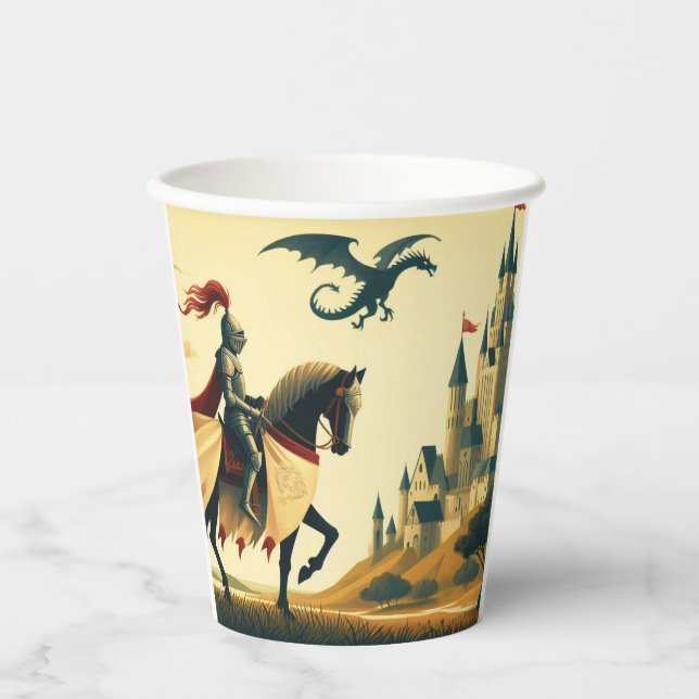 Mediaeval Knight/dragon/castle fantsy Paper Cups (Front)