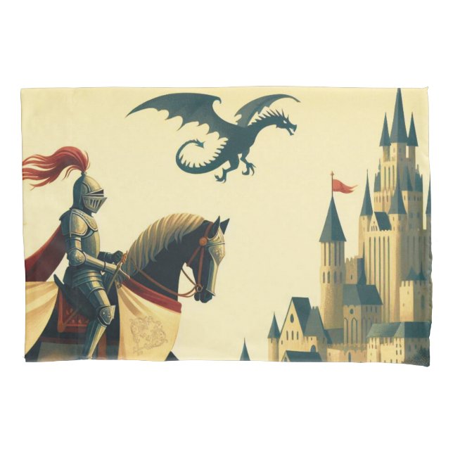 Mediaeval Knight/dragon/castle fantsy Pillowcase (Front)