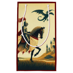 Mediaeval Knight/dragon/castle fantsy Small Gift Bag
