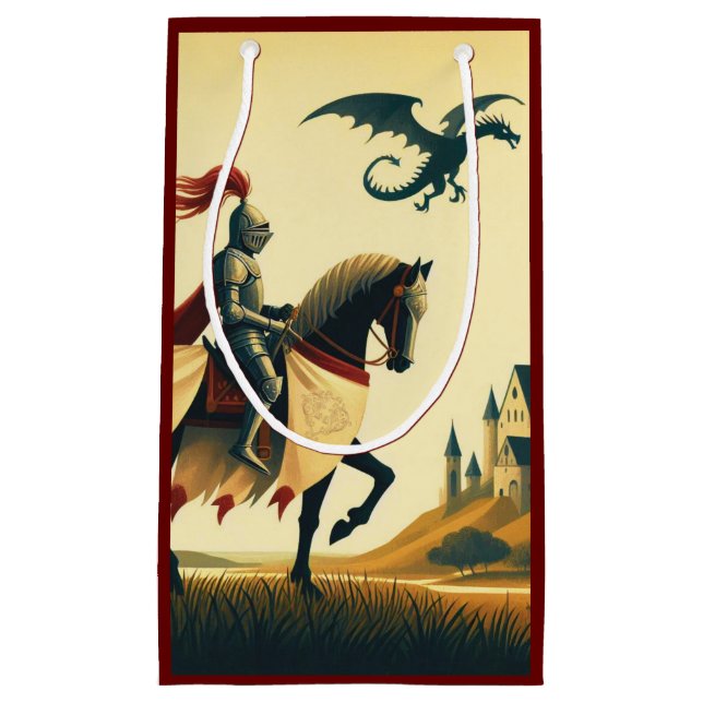Mediaeval Knight/dragon/castle fantsy Small Gift Bag (Front)