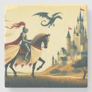 Mediaeval Knight/dragon/castle fantsy Stone Coaster