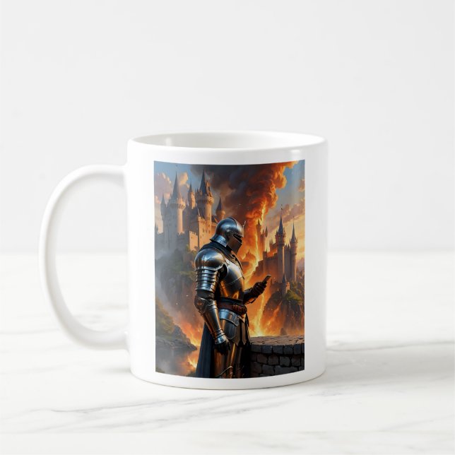Mediaeval Knight Funny Castle Fire Fantasy Art Tee Coffee Mug (Left)