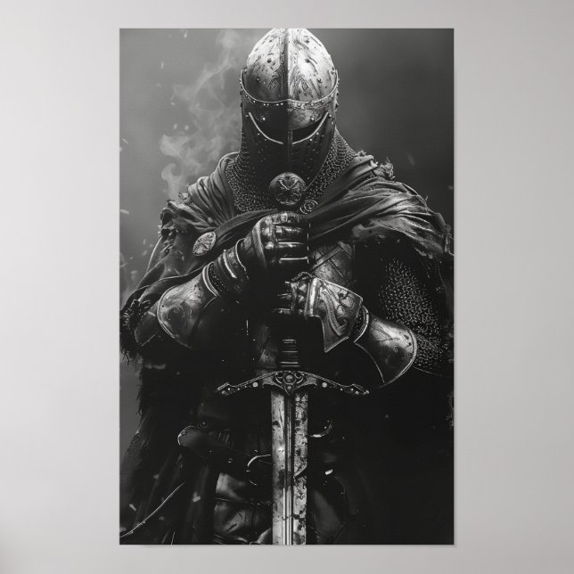 Mediaeval Knight Holding Sword Poster (Front)