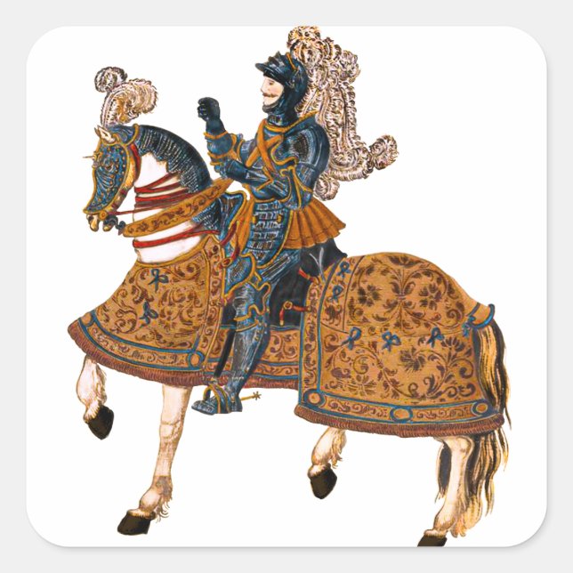 Mediaeval Knight in Armour on horse back Square Sticker (Front)