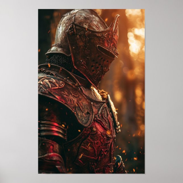 Mediaeval Knight in Shining Red Armour Poster (Front)