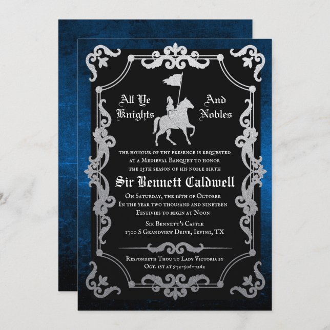 Mediaeval Knight Jousting Birthday Invitation (Front/Back)