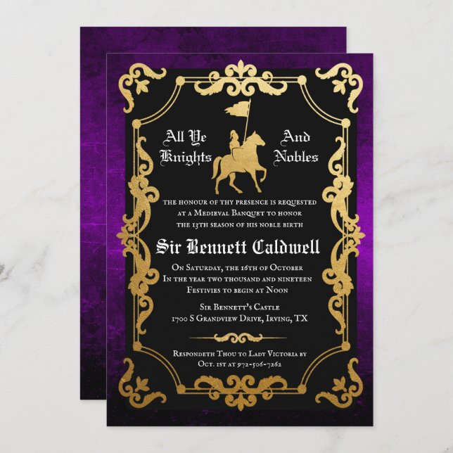 Mediaeval Knight Jousting Birthday Invitation (Front/Back)