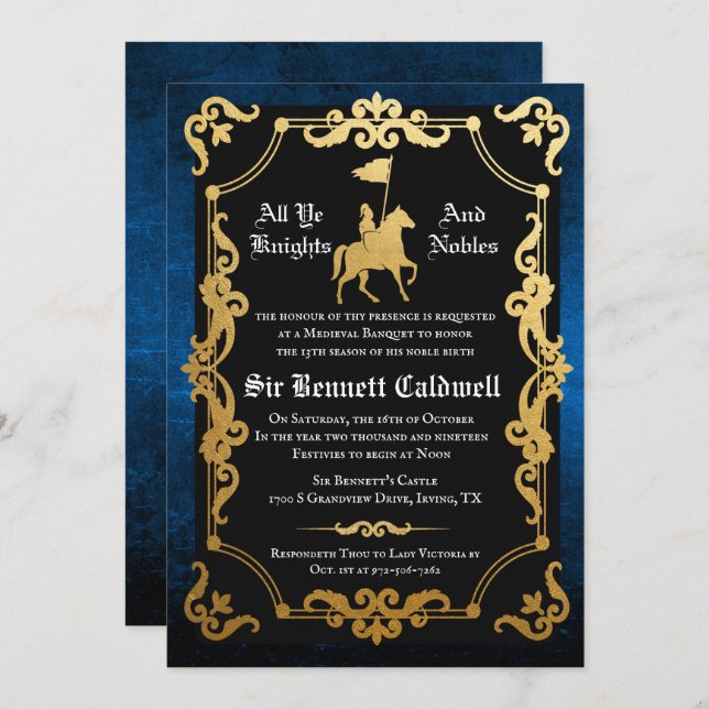 Mediaeval Knight Jousting Birthday Invitation (Front/Back)