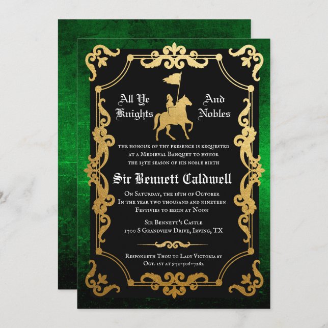 Mediaeval Knight Jousting Birthday Invitation (Front/Back)