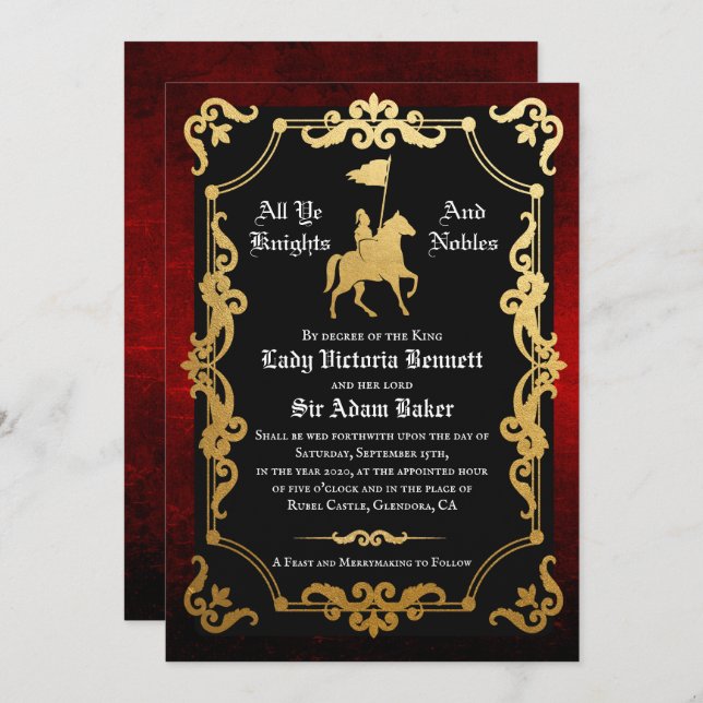 Mediaeval Knight Jousting Wedding Invitation (Front/Back)