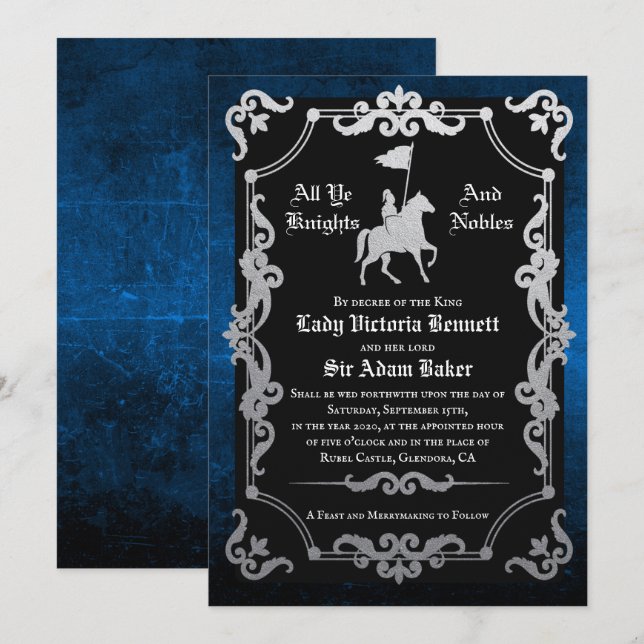 Mediaeval Knight Jousting Wedding Invitation (Front/Back)
