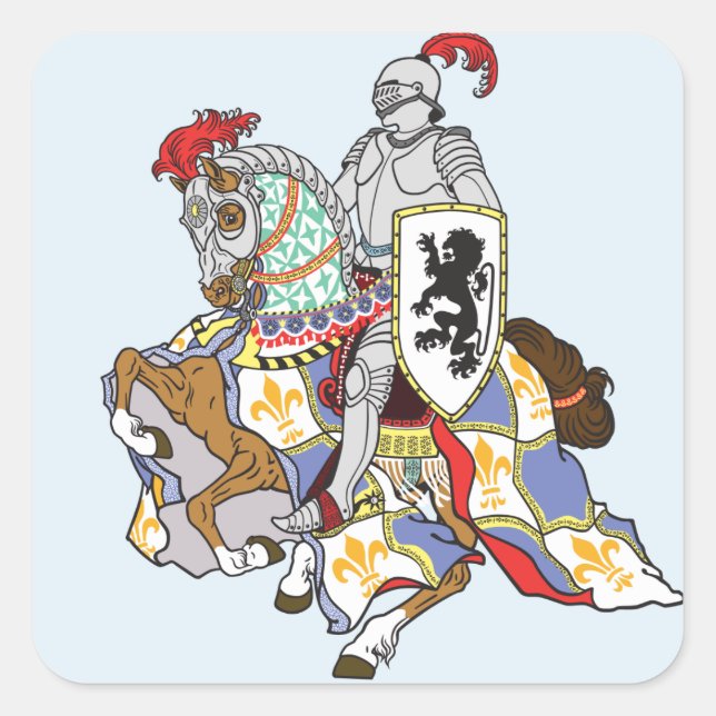 mediaeval knight on a horse square sticker (Front)