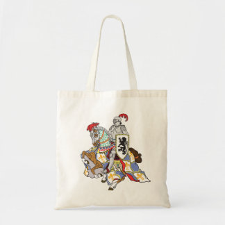 mediaeval knight on a horse tote bag