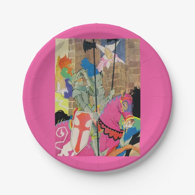 mediaeval knight on horseback paper plate (Front)