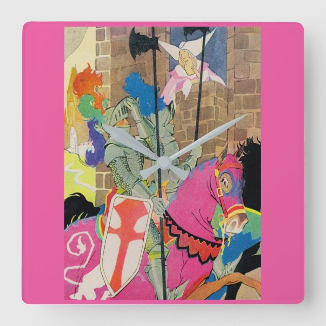 mediaeval knight on horseback square wall clock (Front)