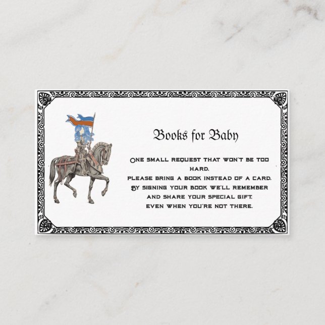 Mediaeval Knight Renfaire Book Request Baby Shower Enclosure Card (Front)
