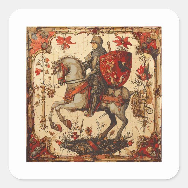 Mediaeval Knight riding a horse Square Sticker (Front)
